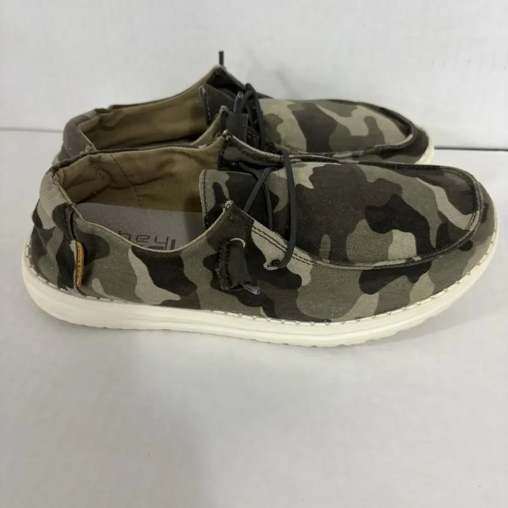 Hey Dude Wendy Womens 7 Camo Green Canvas Slip On Shoes Lightweight Casual